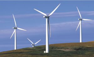 Close-up of aerodynamic nylon fiber blades on a wind turbine